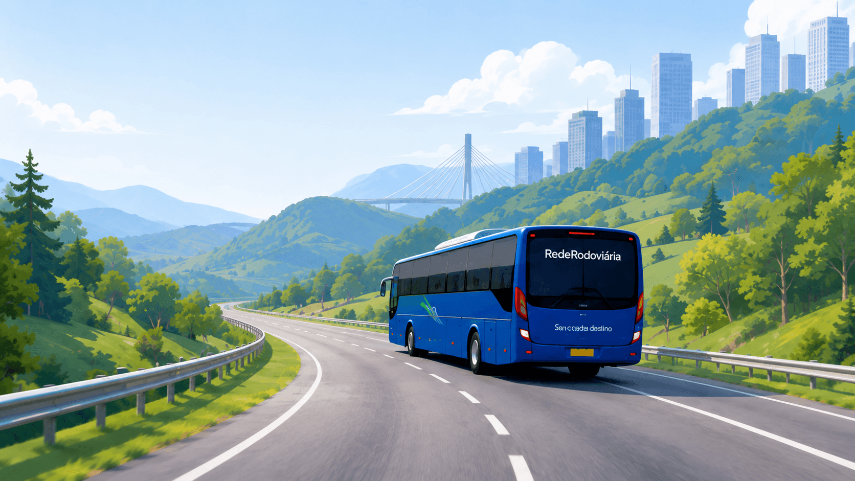 Estrada com ônibus da RedeRodoviária
